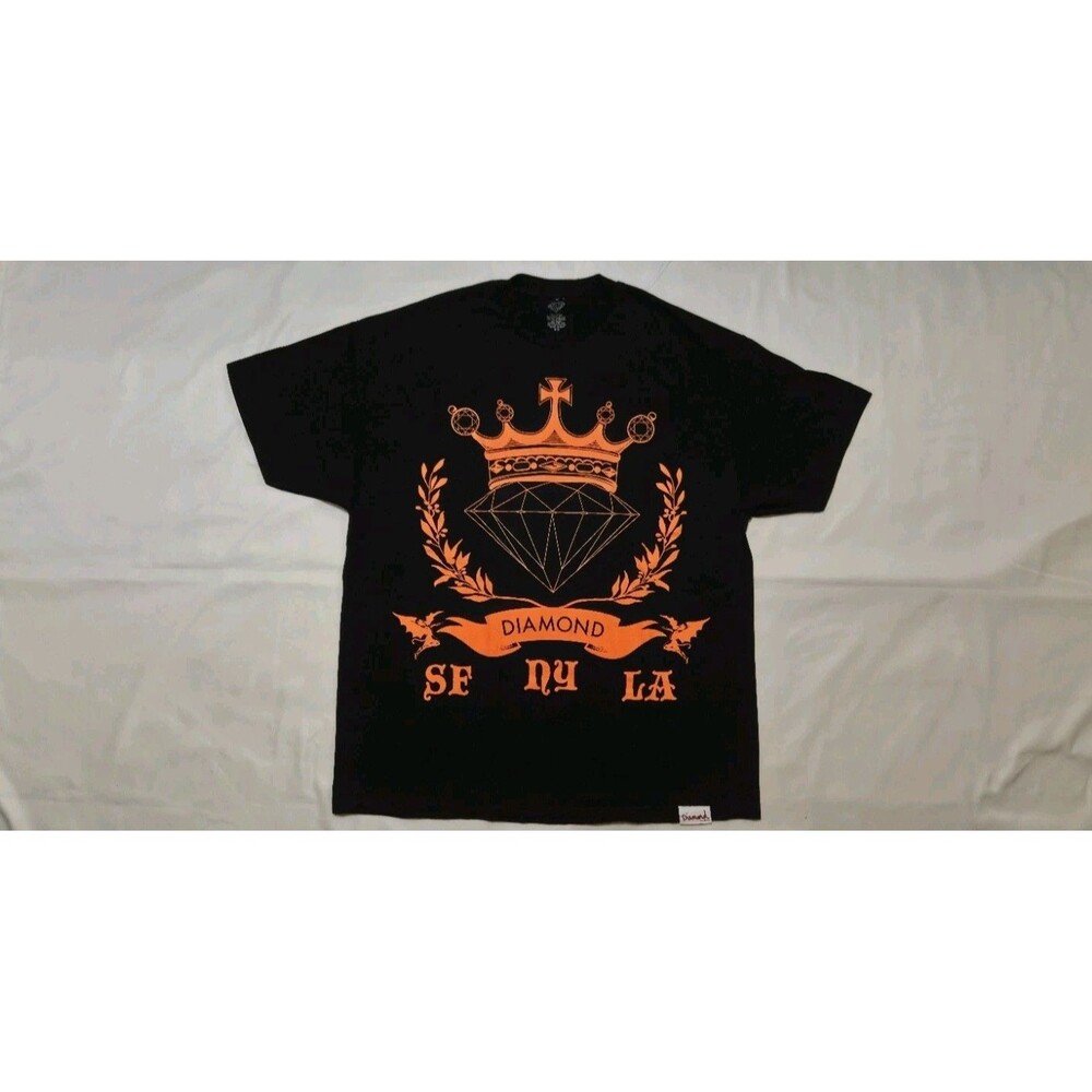 Diamond Supply Co T-Shirt Mens Size XXL Black Orange NY LA SF Crown Logo USA